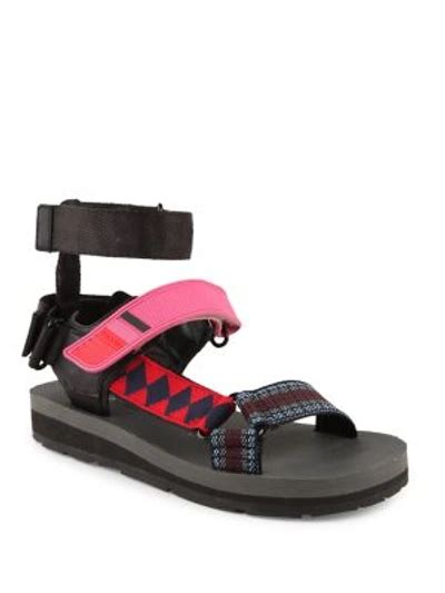 prada teva sandals pink multi printed grip-strap|Prada platform sandals.